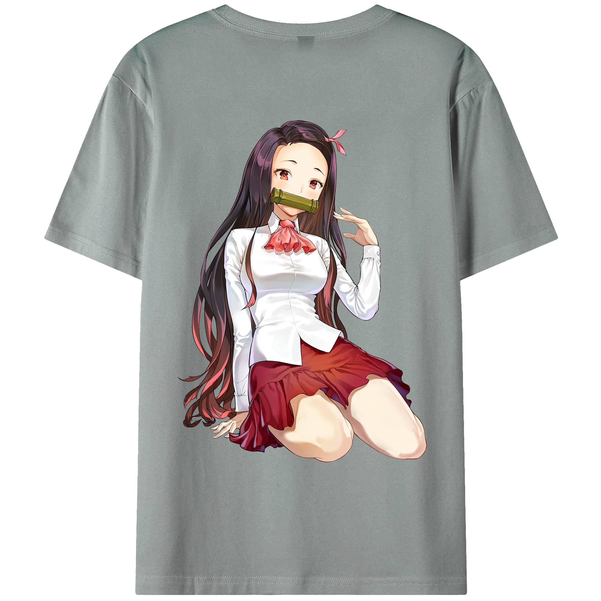 （画像用） 鬼滅の刃（きめつのやいば）竈門 禰󠄀豆子／かまど ねずこ Kamado Nezuko 綿100％ メンズ半袖Tシャツ（バックプリント） 通気性